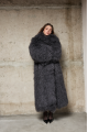 Long fur coat made of natural llama in graphite color